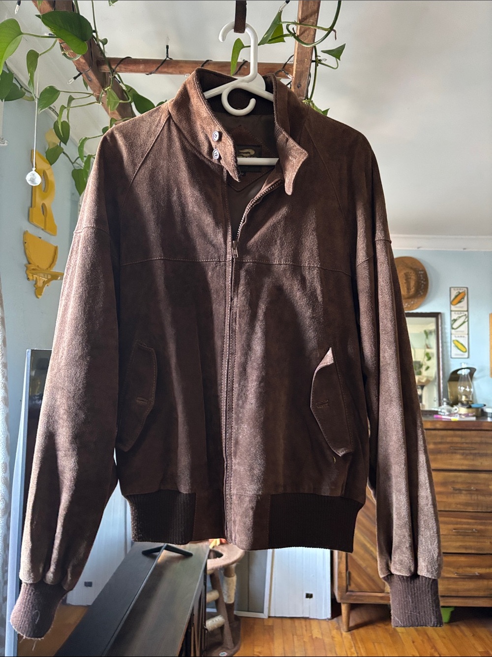 Men's Brown Suede Bomber Jacket - Classic Casual Coat
